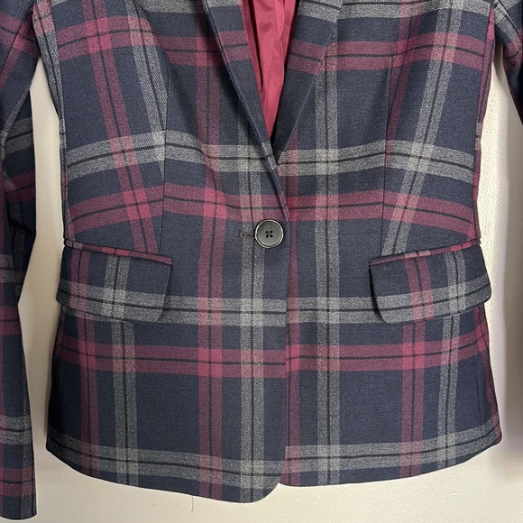 Express Notch Collar One Button Blazer - Navy Plaid - 0 - Picture 4 of 14